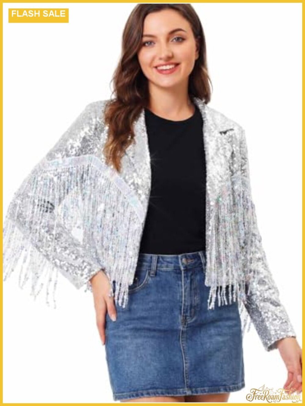 Sequin Fringe Bomber Jacket Long Sleeve Disco Blazer Rave Cowboy Costume